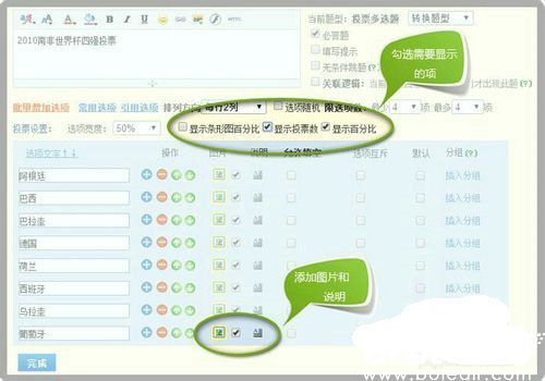投票选项编辑界面示意图