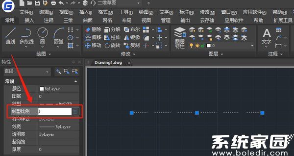 CAD特性面板调整线型比例示意图